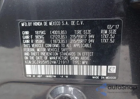 2017 Honda Hr-V Ex из США, поврежденный, VIN 3CZRU5H52HM721917